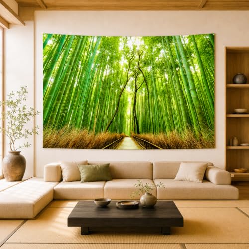 Forest Pathway Tapestry Sunset Tropical Rainforest Nature Tree Tapestry Wall Hanging Sunrise Scenic Natural Green Landscape Headboard for Bedroom Living Room Home Decor