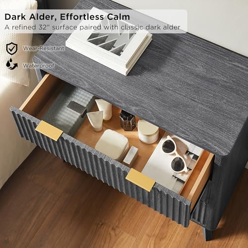 32" Large Fluted Nightstand with 3 Drawers Set of 2