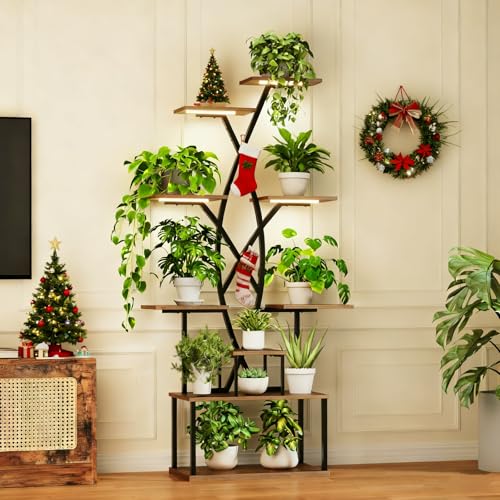 9 Tier 66" Tall Plant Stand with Grow Lights for Indoor Plants（Black）
