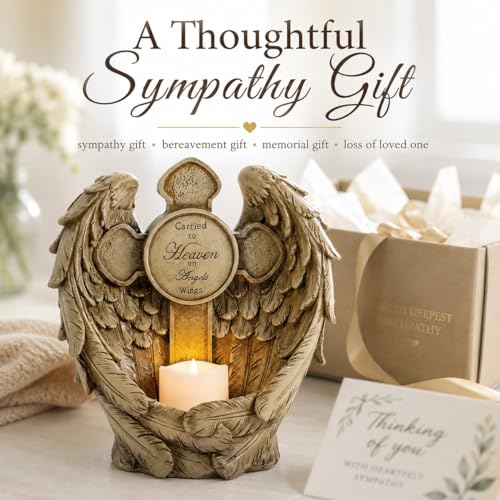 Solar Angel Wings Memorial Statue with LED Candle & Cross