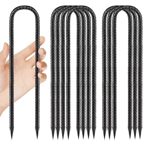 Rebar-Stakes-12-Inch, Ground Stakes Heavy Duty U-Hook Black Coated Anti-Rust Heavy Duty Ground Anchors for Garden Dog Fence Chicken Coop Christmas Decorations Deer Fence 8pcs (8 Count)