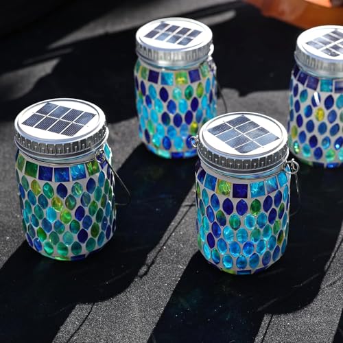 6 Pack Mosaic Lanterns Outdoor Waterproof with 215% Larger Solar Panel (6.02 Count)