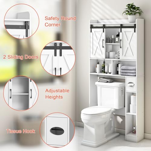 Over The Toilet Storage Cabinet with Sliding Doors