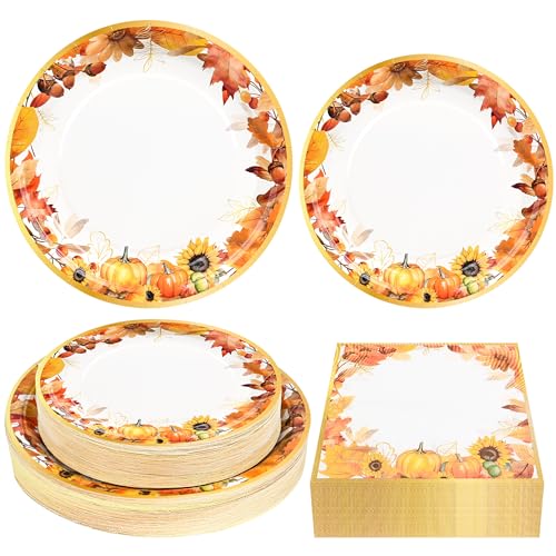 150Pcs Fall Paper Plates and Napkins Party Supplies Autumn Plates Napkin (150 Count)