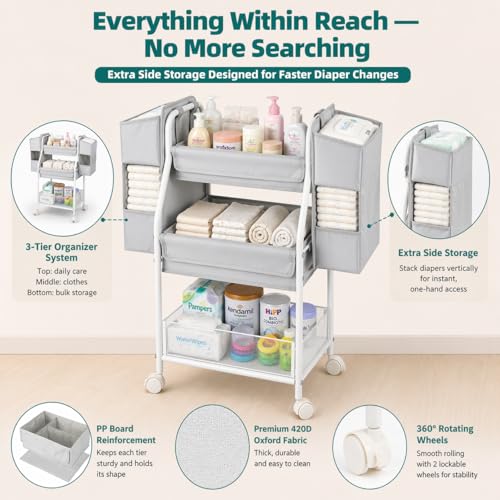 Rolling Utility Cart with Side Storage