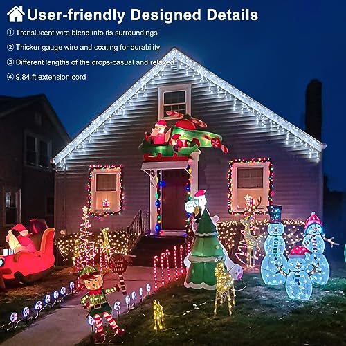 White Christmas Lights Outdoor 99ft 1216LED Icicle Lights Twinkle Xmas