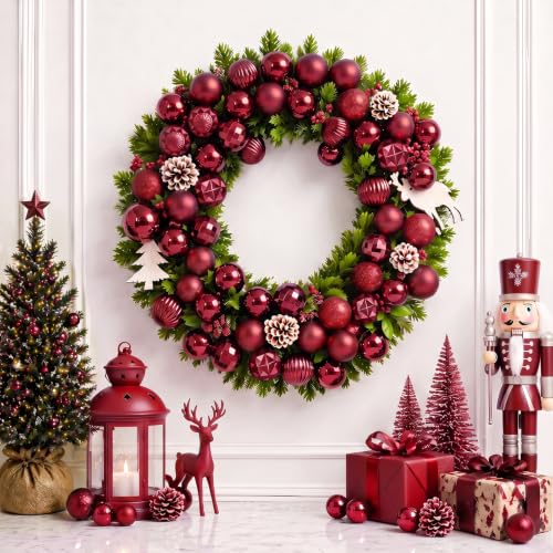 24ct Burgundy Christmas Ball Ornaments for Tree Decorations (24 Count)