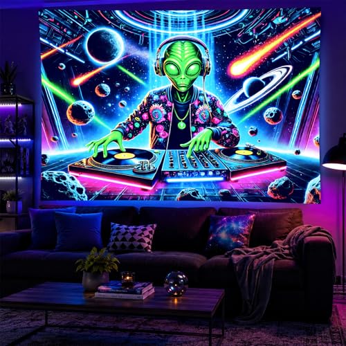 Alien UFO Tapestry Blacklight DJ Tapestry 78 x 59 Inch