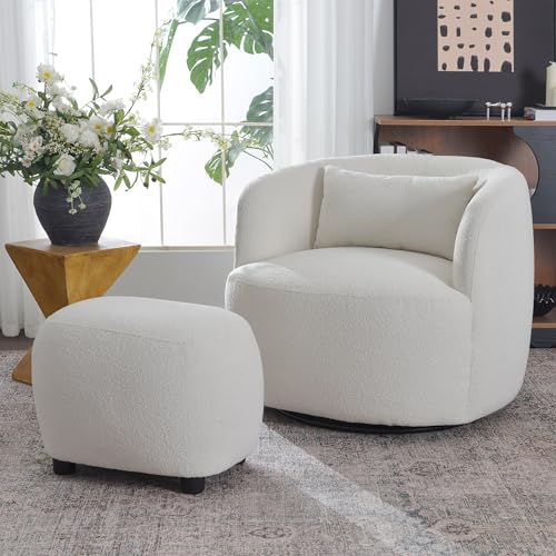 34" Wide 2 Boucle Swivel Barrel Chairs and 2 Ottomans Set (2 Count)