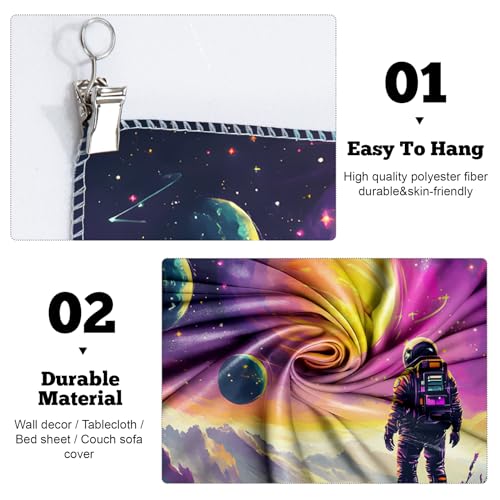 Blacklight Space Astronaut Tapestry UV Reactive Galaxy Planet Glow in Dark Tapestries Black Light Poster Neon Wall Hanging Art for bedroom Living Room