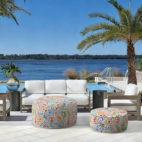 Indoor Outdoor Inflatable Ottoman with Handle D21 x H9 Inch