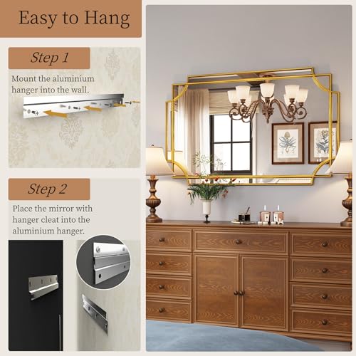 30"x46" Gold Foil Scalloped Edge Decorative Vanity Wall Mirror