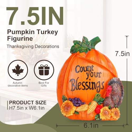 7.5" Fall Pumpkin Figurine with Turkey