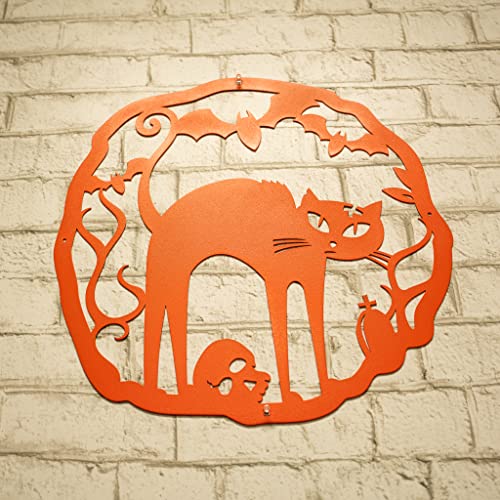 Halloween Cat Wreath Metal Door Sign