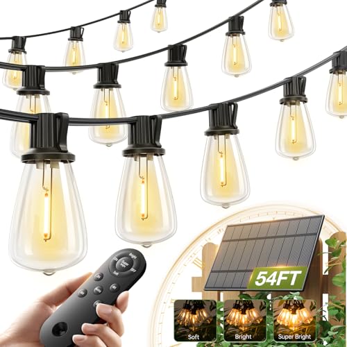 54FT(48+6) Solar String Lights Outdoor, Waterproof Dimmable 24+2 LED (48 Foot)