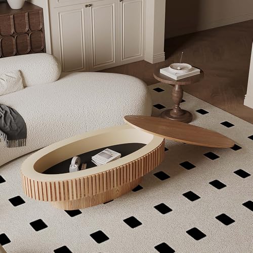 Oval Coffee Table with Storage Modern Coffee Table with Solid Wood Veneered