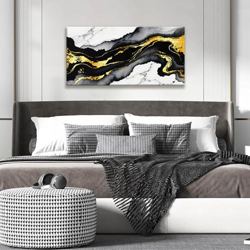 Black And Gold Abstract Wall Art Small Size Home Wall Decor 20"X40"