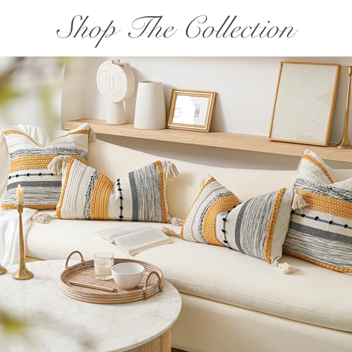 Decorative Lumbar Throw Pillow Cover 12x20 Boho Yellow Mustard Accent Cushion for Couch Sofa Farmhouse Pillowcase for Bedroom Living Room Home Décor Cover ONLY