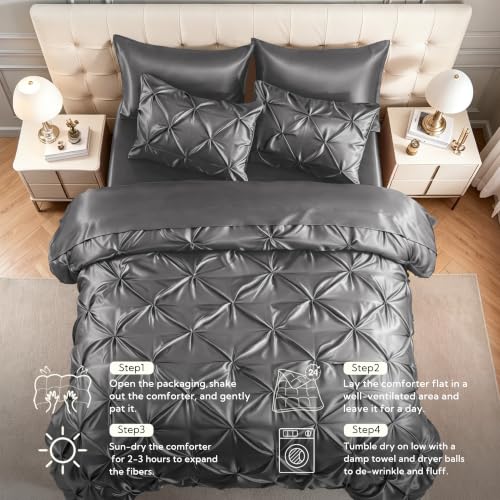 Satin Full Size Comforter Set Dark Grey