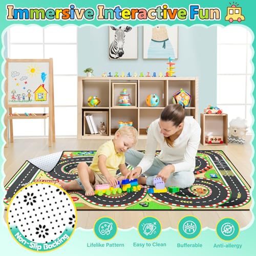 Kids Race Track Play Mat Rug
