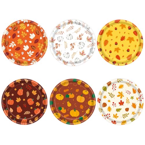 48 PCS Fall Paper Plates 7 inch Autumn Leaves Pumpkin Party Plates (50 Count)