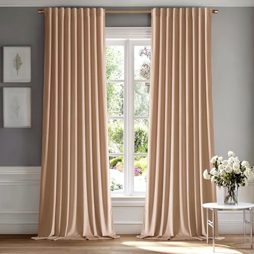 Blush Beige Velvet Pinch Pleat Blackout Curtains W52 X L90 Inches (2 Count)