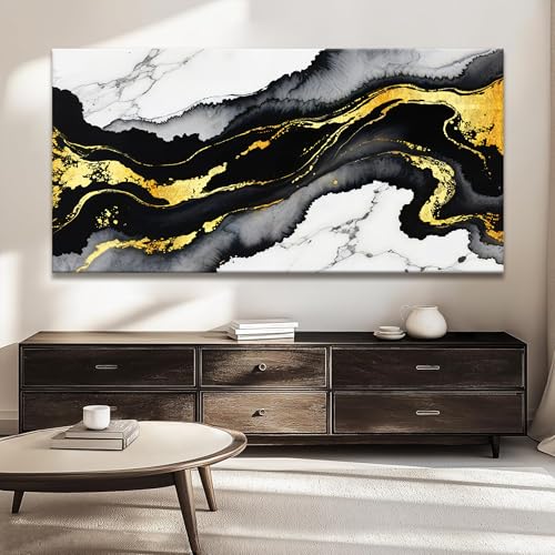 Large Abstract Black And Gold Wall Art Canvas Art Wall Decor 29 x 58 In