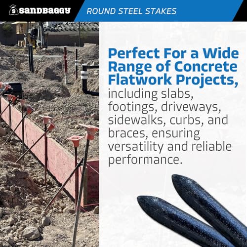 36 Inch Round Steel Concrete Form Stakes with Nail Holes (100 Count)