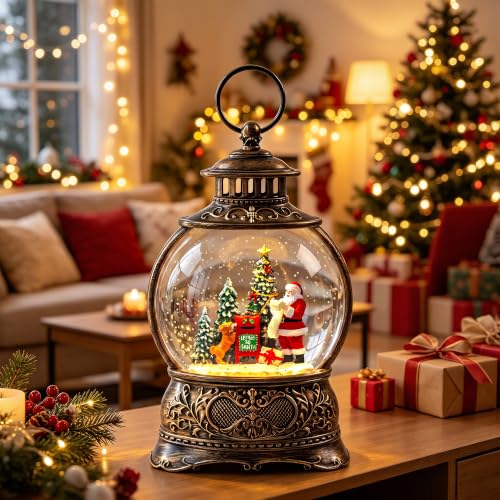 Christmas Snow Globes Christmas Water Lantern with Vintage Santa & Letters to Santa Mailbox Scene Music & 6H Timer USB Lined