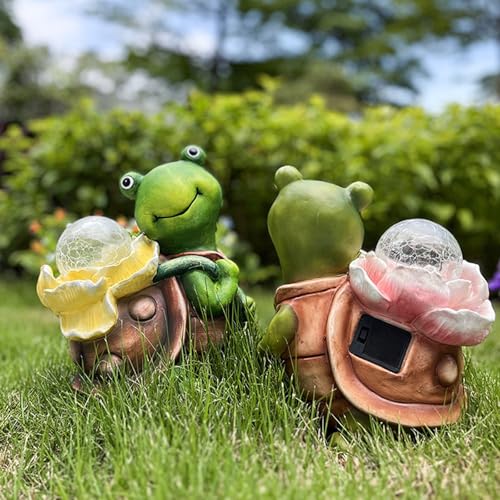 Solar Garden Turtle Statue with LED Light Cute Turtle Design Outdoor Lawn Ornament