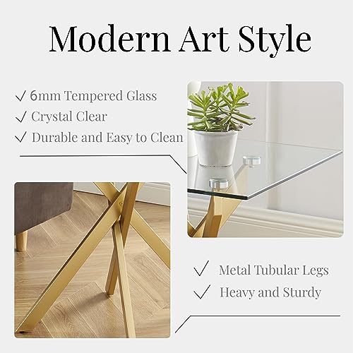 Gold Square Glass Side & End Table with Tempered Glass Top and Metal Tubular Legs