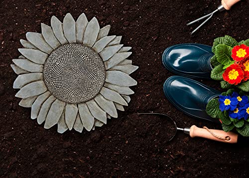 NAT & Jules Sunflower Shaped Dimensional Indoor Outdoor 12 inch Cast Resin Decorative Garden Stepping Stone