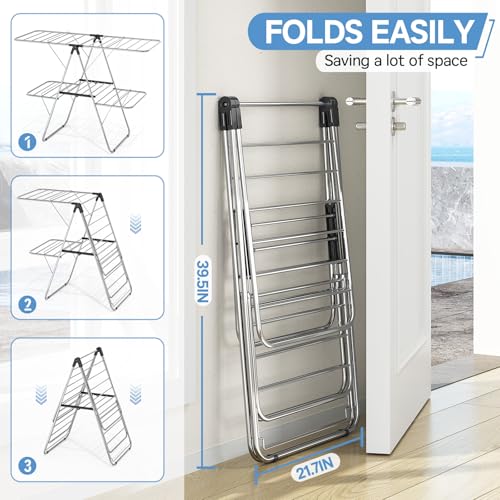 Large Stainless Steel Clothes Drying Rack with 4 Wings