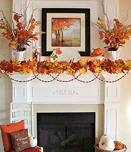 2 Pack Fall Maple Leaf Hanging Vine Garland Artificial Autumn Foliage Thanksgiving Decor for Home Wedding Fireplace Party Christmas (2 Count)