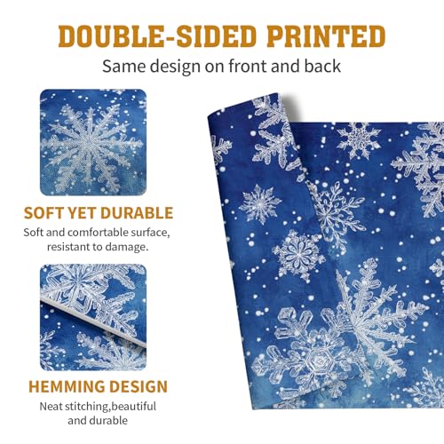 Winter Blue Snowflake Placemats Set of 4 Merry Christmas Snowflakes Linen Fabric Table Mats Seasonal Xmas Holiday Washable Place Mats for Party Kitchen Dining Outdoor Indoor Decor