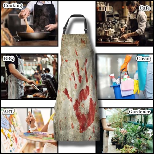 Baking Apron for Women Bloody Handprint Grungy Wall Kitchen Aprons for Men for Kitchen Cooking Restaurant BBQ Painting Crafting 27”