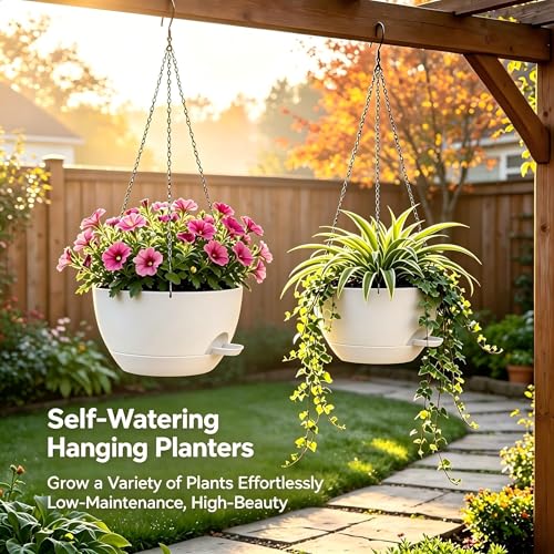12 Inch Self Watering Hanging Planters 2 Pack (2 Count)