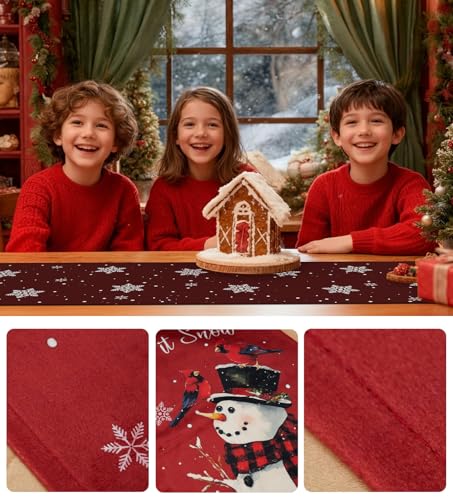 Table Runner for Christmas Decorations with Snowman Snowflakes