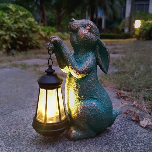 JOYBEE Garden Statues Rabbit with Solar Lantern Outdoor Decor