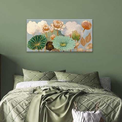 Canvas Wall Art Decor Gold Lotus Flower Canvas Art Wall Decor For Living Room Modern Wall Art Decor Floral Botanical Nature Canvas Prints Flower Wall Art Decor For Bedroom Home Office Decor 20"×40"