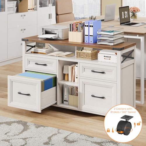 Farmhouse Filing Cabinet with Adjustable Shelf & Wheels