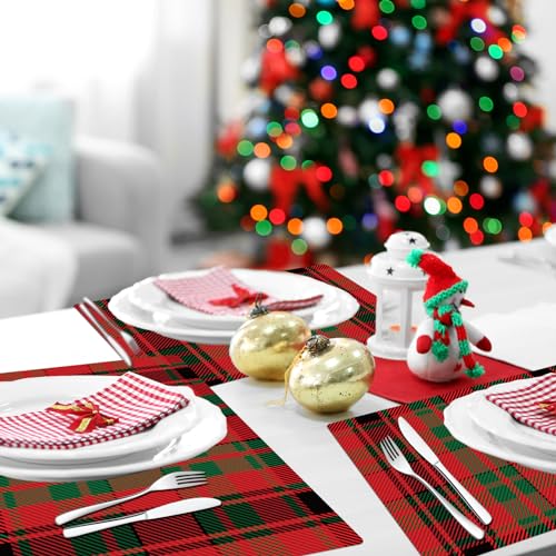 Christmas Plastic Placemats Set of 6 Red and Green Table mats 17×13×0.04in (6 Count)