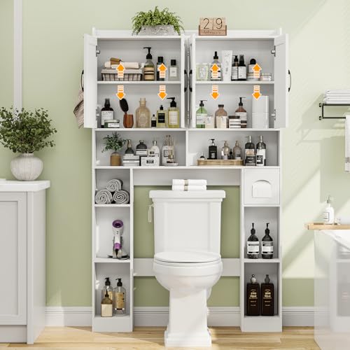 Farmhouse Over The Toilet Storage Cabinet with 4 Barn Doors