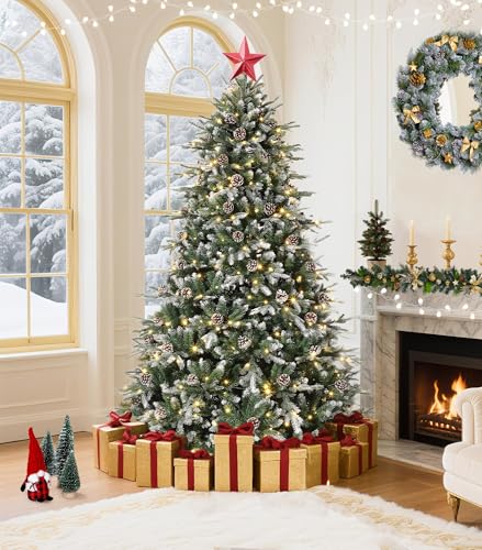 6 FT Snow Flocked Christmas Tree with 300 Warm Lights