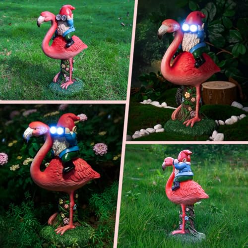Solar Flamingo Gnome Garden Decor Statue