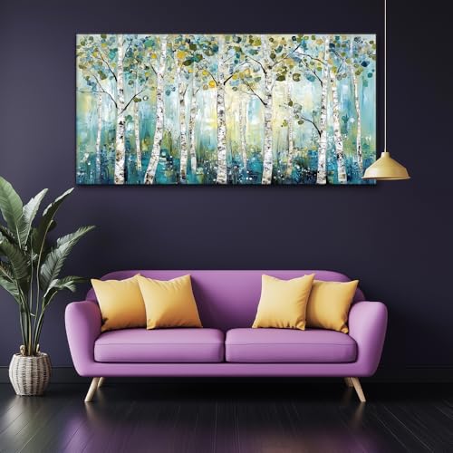 Abstract Teal Grove Canvas Paintings Prints Modern Tree Wood Artwork Decor Wall Art for Living Room Bedroom Offices