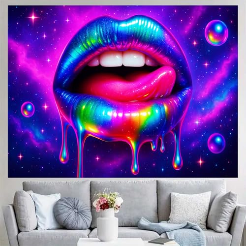 Blacklight Tapestry Lips Galaxy Room Wall Art 78 x 59 Inch