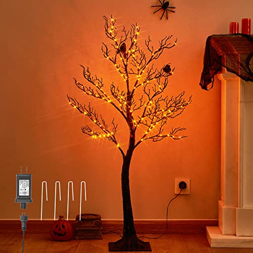 Halloween Tree with Lights Plug in 4FT 150 Orange Fairy Lights