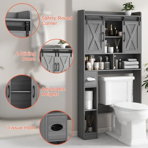 Over The Toilet Storage Cabinet with Sliding Doors