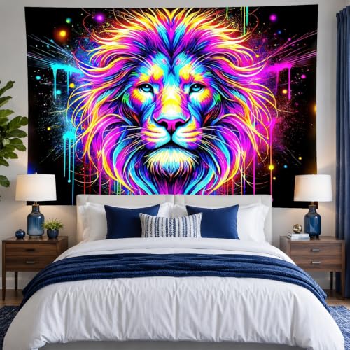 Blacklight Tapestry Lion Fantasy Room Decor 78 x 59 Inch